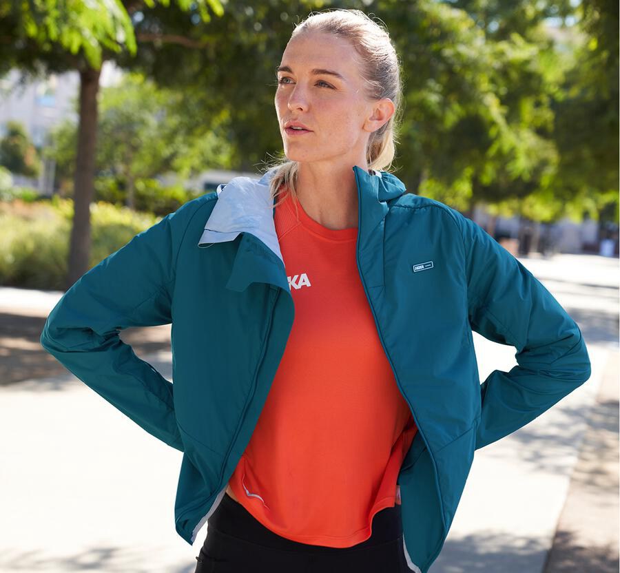 Chaquetas Hoka One One Mujer Azules - Hybrid Run - WVYH17042